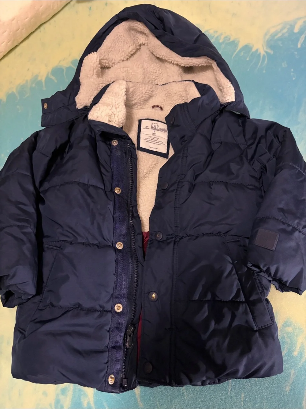 GAP Navy Kids Puffer Jacket with Sherpa Hood - 4